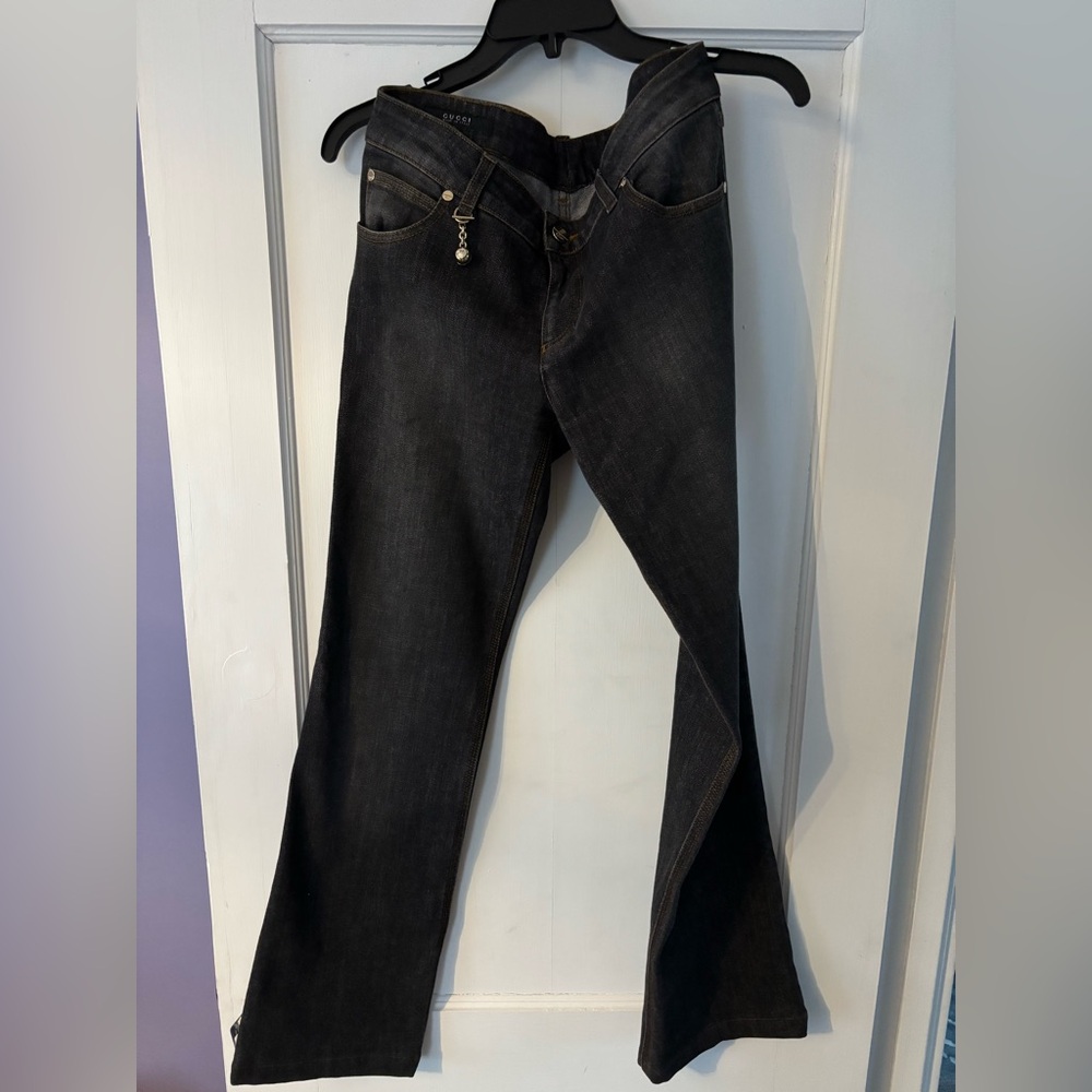 Gucci Blue Logo Charm Stone Washed Straight Jeans